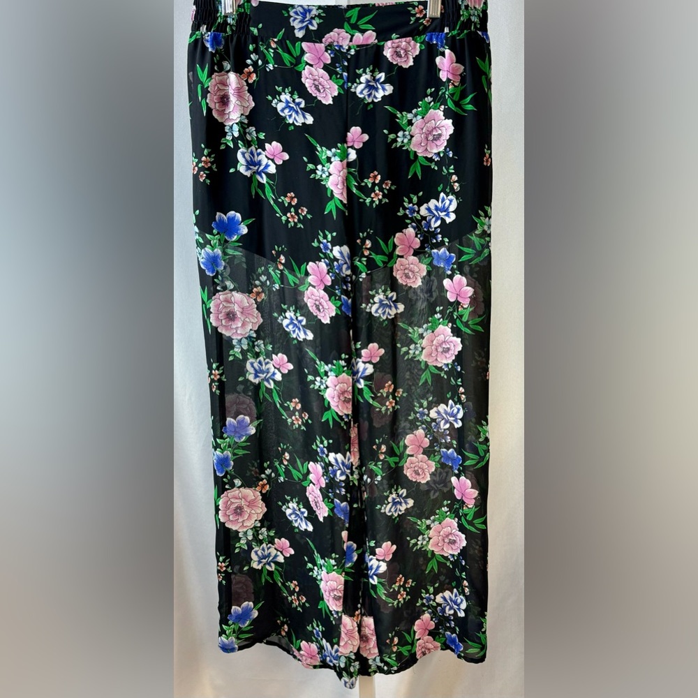 Torrid Floral Black Flowy Wide Leg Sheer Pants with Built‎ in Shorts Size 00 M/L - Picture 12 of 12